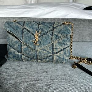 YSL Toy Loulou Puffer Matelasse Denim Crossbody Bag